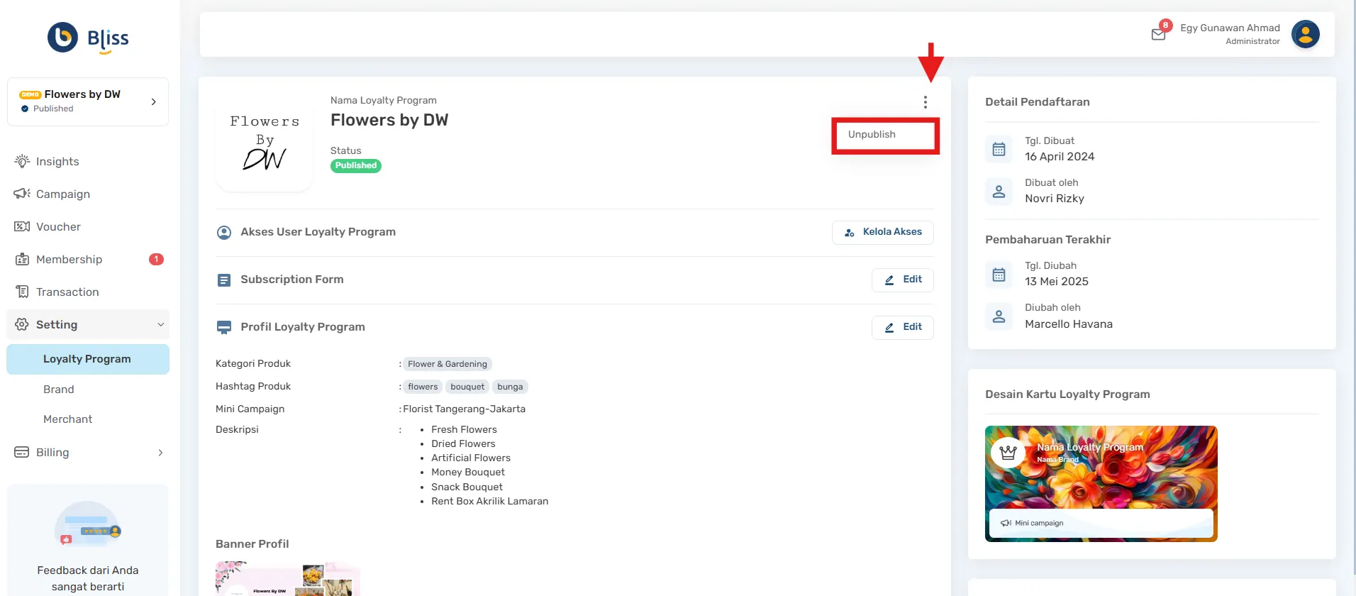 mengelola loyalty program Bliss
